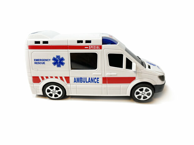 Ambulance jouet avec lumi&egrave;re LED et effets sonores - peut se conduire - 16CM