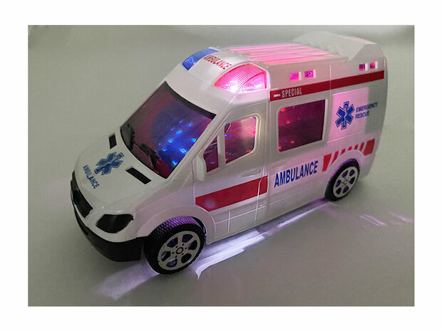 Ambulance jouet avec lumi&egrave;re LED et effets sonores - peut se conduire - 16CM