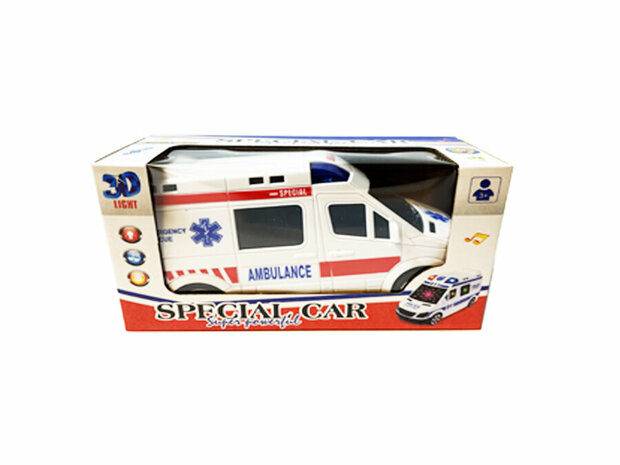 Toy Ambulance with LED light and sound effects - can drive itself - 16CM