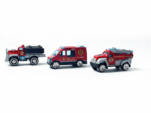Speelgoed mini brandweer auto&#039;s set - 3 stuks - model auto&#039;s Die Cast - mini alloy voertuigen set