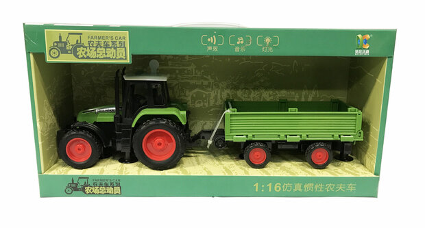 Toy tractor with loading box - makes 3 types of sounds and lights - 39CM