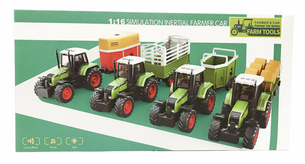 Toy tractor with loading box - makes 3 types of sounds and lights - 39CM