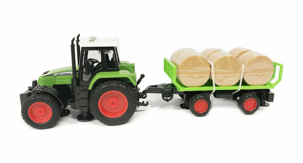 Toy tractor with trailer for hay - makes 3 types of sounds and lights - 39CM tractor