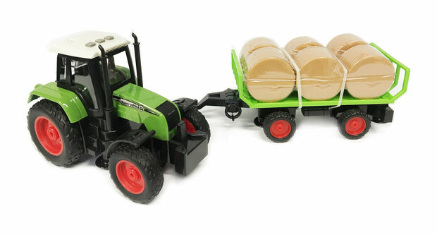 Toy tractor with trailer for hay - makes 3 types of sounds and lights - 39CM tractor