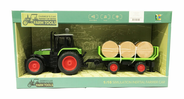 Spielzeugtraktor mit Anh&auml;nger f&uuml;r Heu &ndash; macht 3 Arten von Ger&auml;uschen und Lichtern &ndash; 39 cm gro&szlig;er Traktor