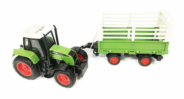 Tractor with livestock trailer - makes 3 types of sounds and lights - 39CM (1:16)