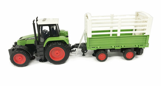 Tractor with livestock trailer - makes 3 types of sounds and lights - 39CM (1:16)