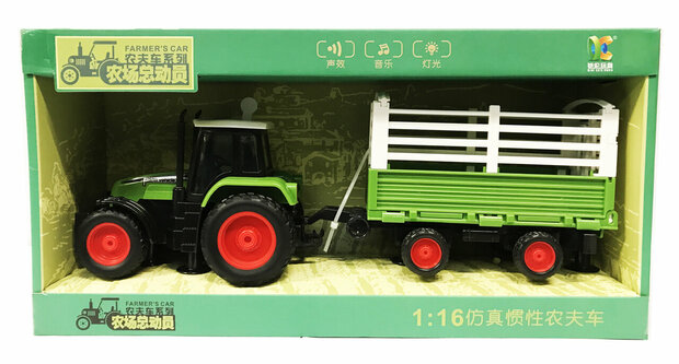 Tractor with livestock trailer - makes 3 types of sounds and lights - 39CM (1:16)