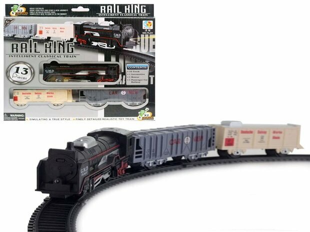 Speelgoed Trein set 13 stuks - Rail Baan 68x68 - met licht en kan rijden - Rail King 