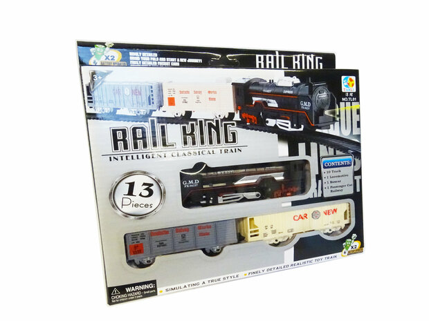 Spielzeugeisenbahn-Set, 13-teilig &ndash; Schienengleis 68 x 68 &ndash; mit Licht und Antrieb &ndash; Rail King