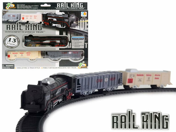 Spielzeugeisenbahn-Set, 13-teilig &ndash; Schienengleis 68 x 68 &ndash; mit Licht und Antrieb &ndash; Rail King