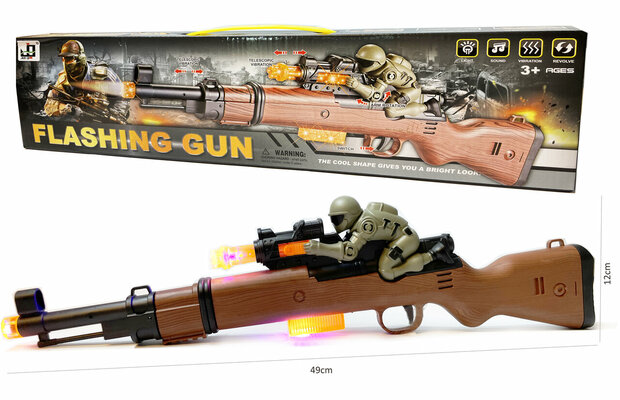 Pistolet jouet fusil de chasse clignotant - Olympia - avec lumi&egrave;re - fonction vibration et sons de tir - 49CM