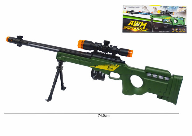 Speelgoedgeweer met led lichtjes, trilling en schietgeluiden - Rifle AWM  74.5 CM