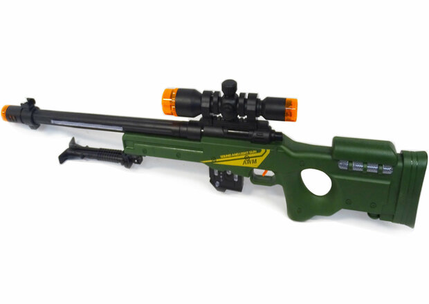 Speelgoedgeweer met led lichtjes, trilling en schietgeluiden - Rifle AWM  74.5 CM