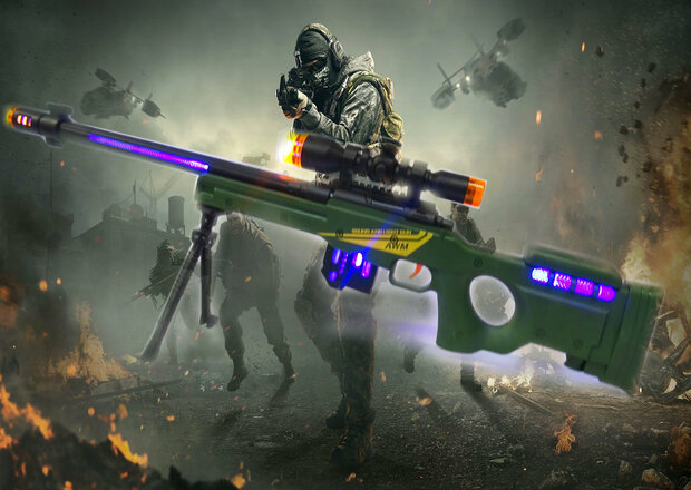 Sniper toy gun with LED lights, vibration and shooting sounds - Rifle AWM 74.5 CM