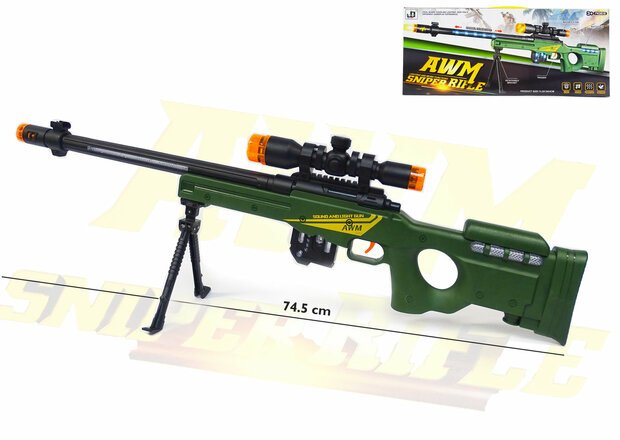 Speelgoedgeweer met led lichtjes, trilling en schietgeluiden - Rifle AWM  74.5 CM