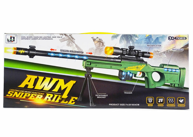 Speelgoedgeweer met led lichtjes, trilling en schietgeluiden - Rifle AWM  74.5 CM