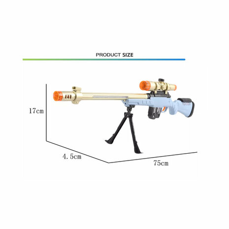 Speelgoed Rifle met led lichtjes, trilling en schietgeluiden - scherpschutters speelgoedgeweer  75CM