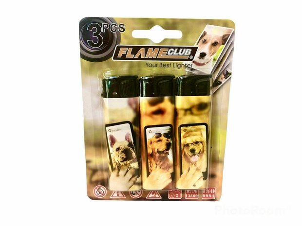 LIGHTERS BLISTER OF 3 PIECES ASSORTED COLORS DOG.