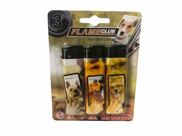 LIGHTERS BLISTER OF 3 PIECES ASSORTED COLORS DOG.