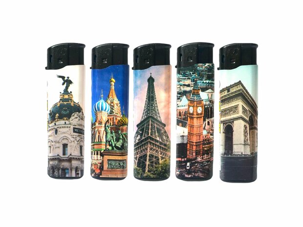 Click lighters with EU cities print