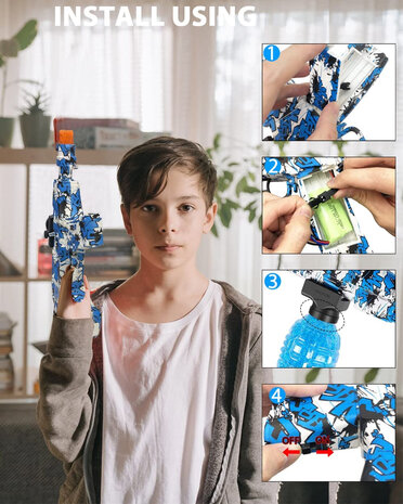 Gelblaster  - Blue Graffiti - AK-Style - compleet set  + pijlen - oplaadbaar - 30CM