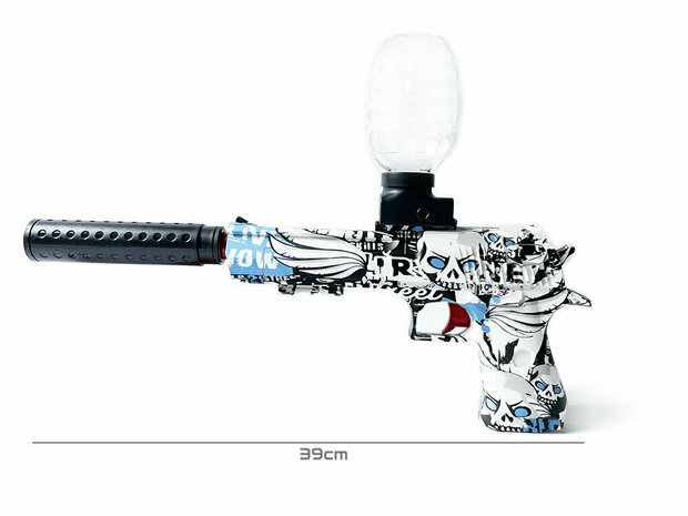 Gel Blaster - Komplettset inkl. Gelkugeln M1911 Blue Graffiti -&nbsp;+&nbsp; - wiederaufladbar - 39CM