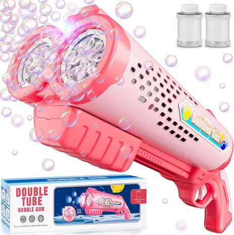 Jouet Bubble Gun - Machine &agrave; bulles - Tir automatique - Lumi&egrave;re LED - 2x savon