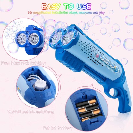 Bubble Gun toy - Bubble machine - Automatic shooting - LED light - 2x soap