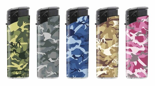 Click lighters - 50 pieces refillable - Unilite lighter with Army print In short: