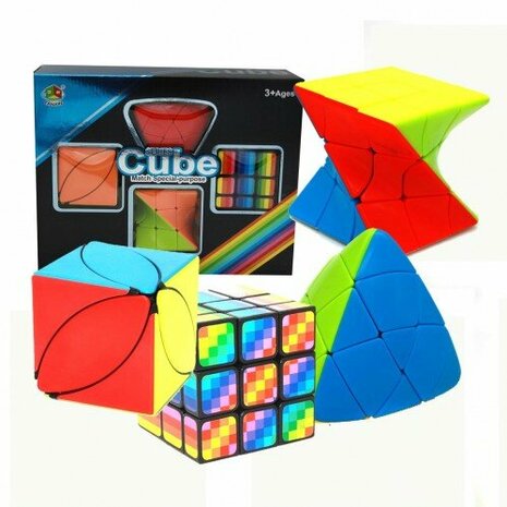 CUBE SET 4IN1 - MAGIC CUBE 3X3 - FANXIN TWISTY CUBE - SKEW-CUBE - MEGAMORPHIX