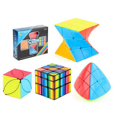 CUBE SET 4IN1 - MAGIC CUBE 3X3 - FANXIN TWISTY CUBE - SKEW-CUBE - MEGAMORPHIX