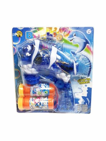 This bubble blowing gun combination set consists of 2 bubble blowing guns including 4 bottles of soap.