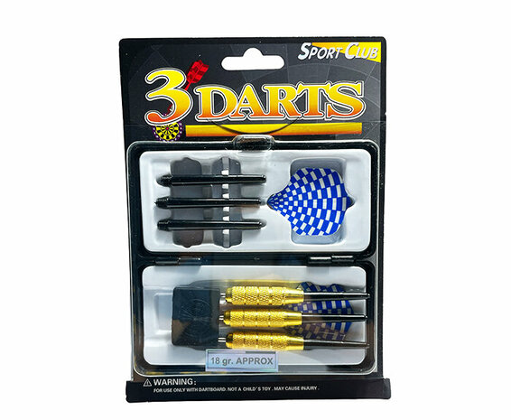 DARTPIJLEN SET VAN 3 STUKS - DARTEN - BLAUW VLAGGEN - INCL. DARTS SHAFTS