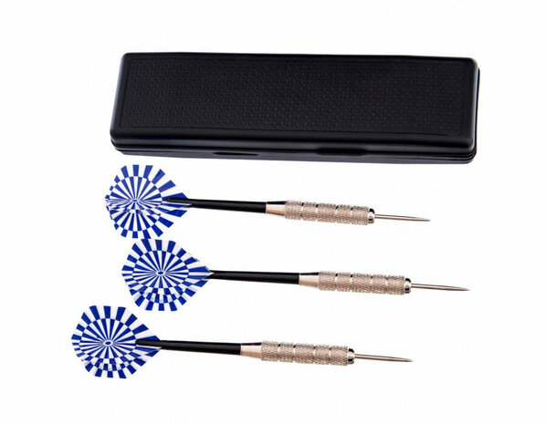 DART ARROW - 3 PIECES OF STEEL DART ARROWS - DARTS - INCL. DARTS SHAFTS AND STORAGE BOX - BLUE