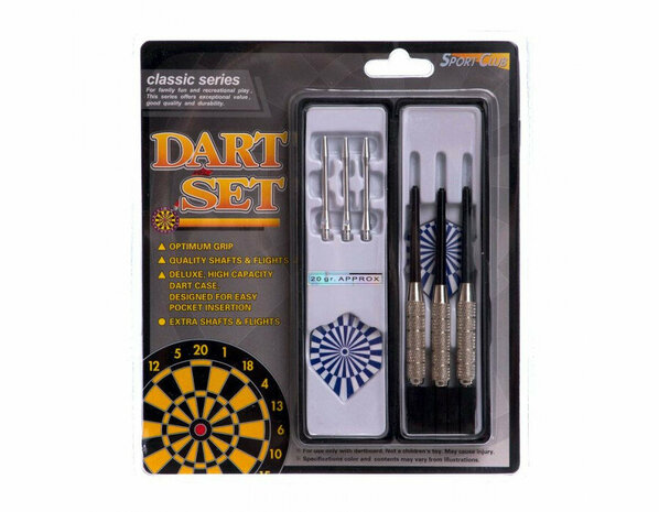 DARTPIJL - 3 STUKS STAAL DARTPIJLEN - DARTEN - INCL. DARTS SHAFTS EN OPBERGDOOS- BLAUW