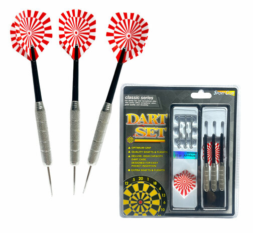 Dart arrow - 3 pieces of steel darts - Darts - incl. darts shafts and storage box - red