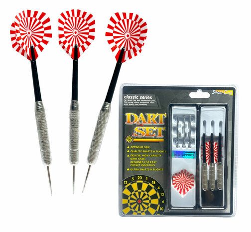 Dartpijl - 3 stuks staal dartpijlen- Darten -  incl. darts shafts en opbergdoos- rood