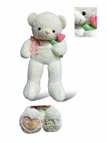 Teddybeer - i Love you - 110CM - zacht knuffel beertje met roosje  - XXL beer