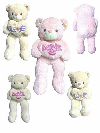 Ours en peluche - je t&#039;aime - 110CM - ours en peluche doux avec rose - ours XXL