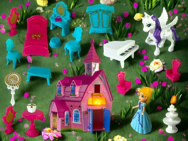 Prinsessenkasteel - Dream Castle - incl 19 accessoires en prinsesje + pony - licht en geluid