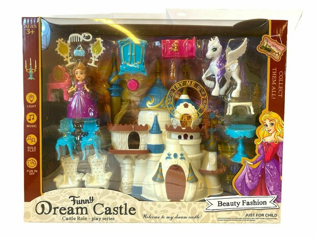 Prinsessenkasteel - Dream Castle - incl 17 accessoires en prinsesje + pony - licht en geluid