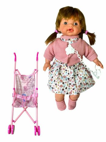 Poup&eacute;e b&eacute;b&eacute; Bonnie - poussette + accessoires - poup&eacute;e c&acirc;line - 12 sons de b&eacute;b&eacute; - 40CM