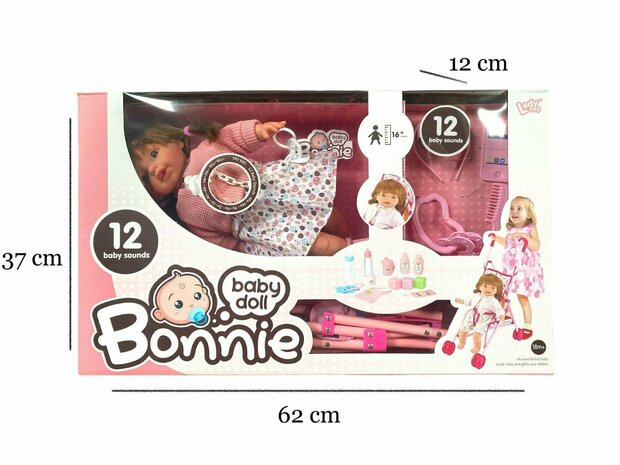 Baby doll Bonnie - stroller + accessories - cuddly baby doll - 12 baby sounds - 40CM