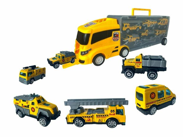 LKW-Transporter-Set &ndash; Arbeitsfahrzeuge &ndash; 6-teiliges Set &ndash; LKW-Koffer &ndash; 36,4 cm