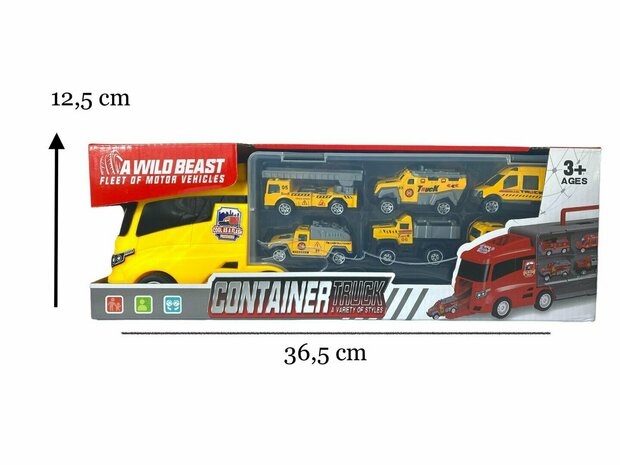 Truck transporter set - work vehicles - 6-piece set - truck case - 36.4 cm