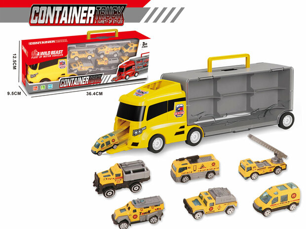 LKW-Transporter-Set &ndash; Arbeitsfahrzeuge &ndash; 6-teiliges Set &ndash; LKW-Koffer &ndash; 36,4 cm