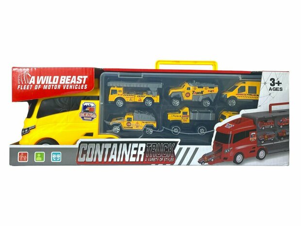 Vrachtwagen transporter set - werkvoertuigen - 6-delig set - truck koffer - 36.4 cm