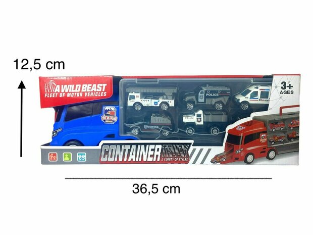 Politie vrachtwagen set - transporter - 6-delig set - truck koffer - 36.4 cm