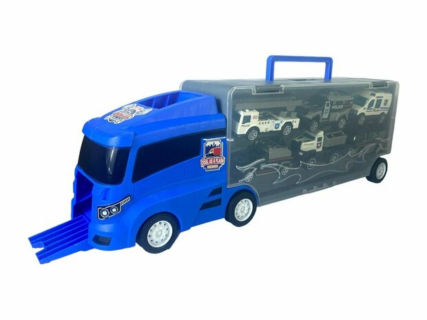 Police truck set - transporter - 6-piece set - truck case - 36.4 cm